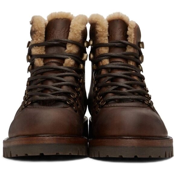 Belstaff Gorge Hiker Boots Size 45 US 12 Mens Brown Leather Shearling $450 - Picture 14 of 16